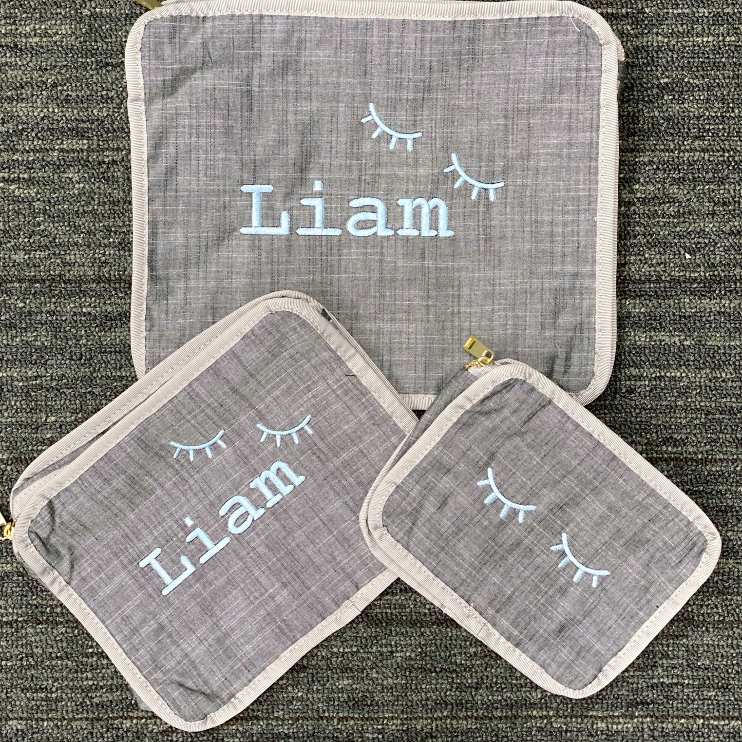 Personalized Chambray Grey Organizing Trio - Give Wink
