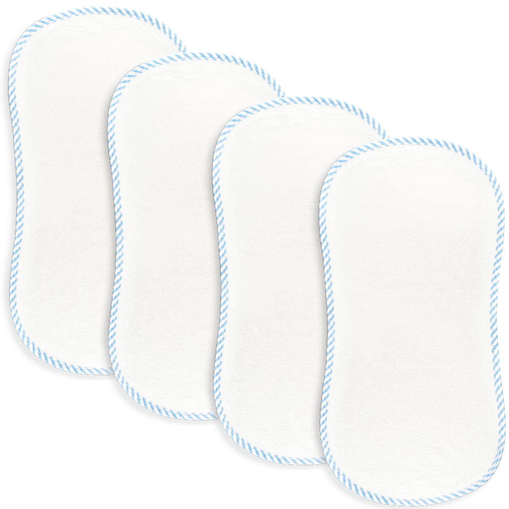 Personalized Organic Bamboo Seersucker Blue Terry Burp Cloths 4 Pack - Give Wink