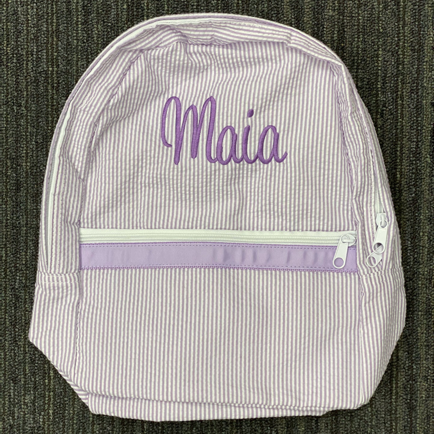 Personalized Seersucker Lilac Large Backpack w/Pockets - Give Wink
