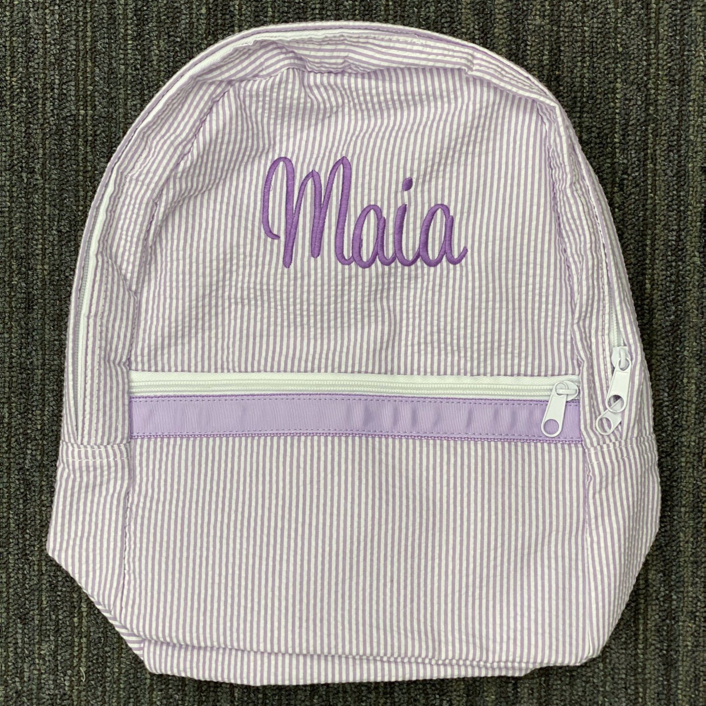 Personalized Seersucker Lilac Large Backpack - Give Wink