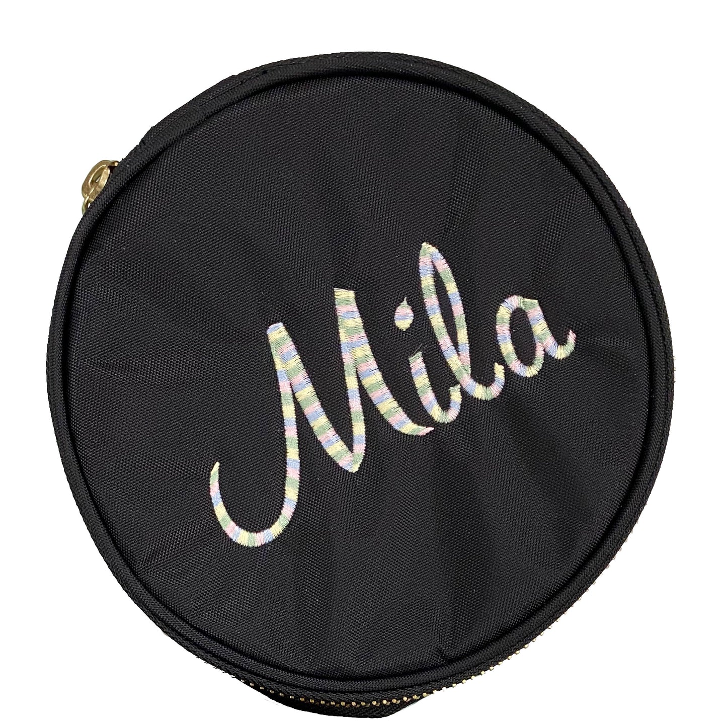 Personalized Nylon Black Brass Round Multi Purpose Pouch - Give Wink