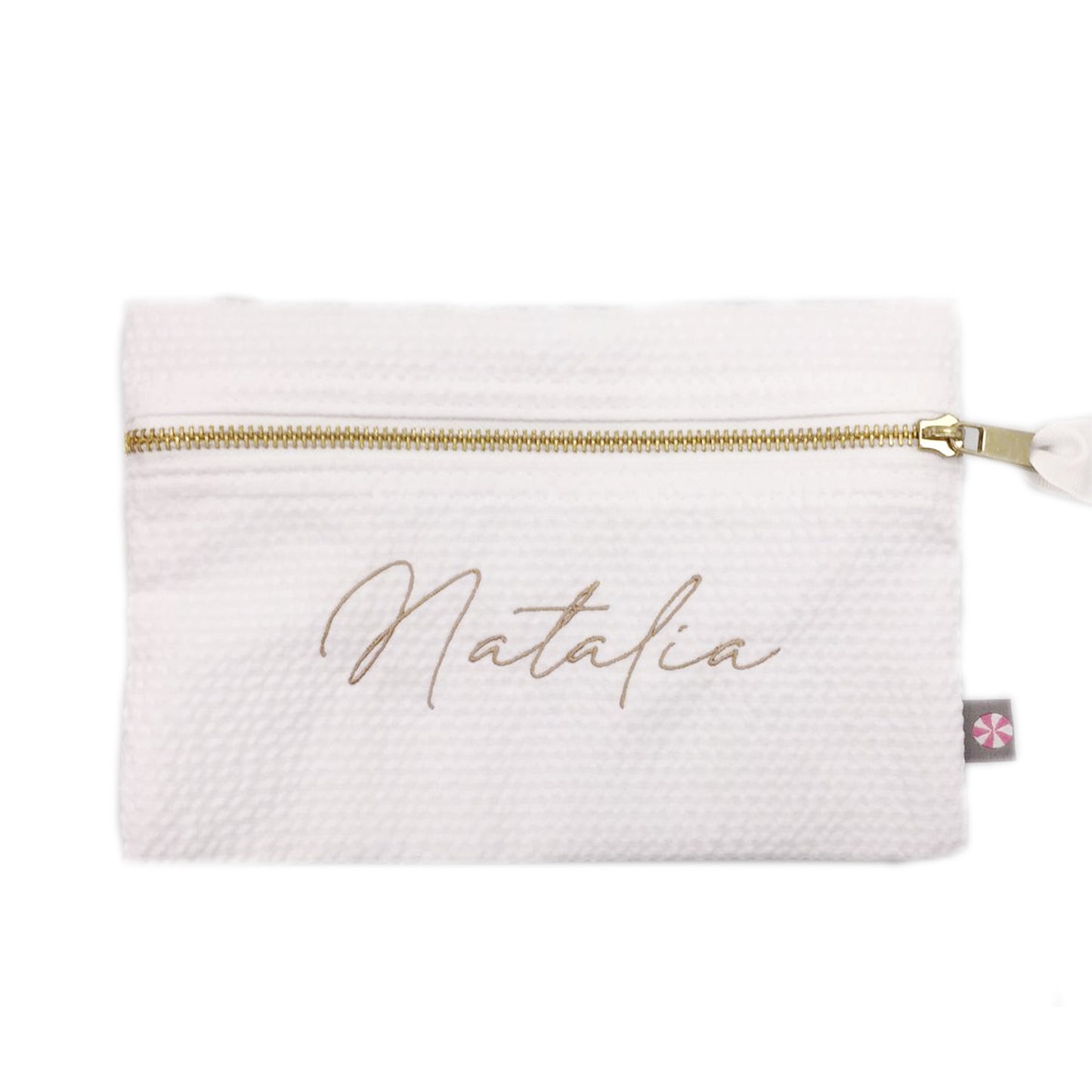 Personalized Seersucker White Flat Pouch - Give Wink