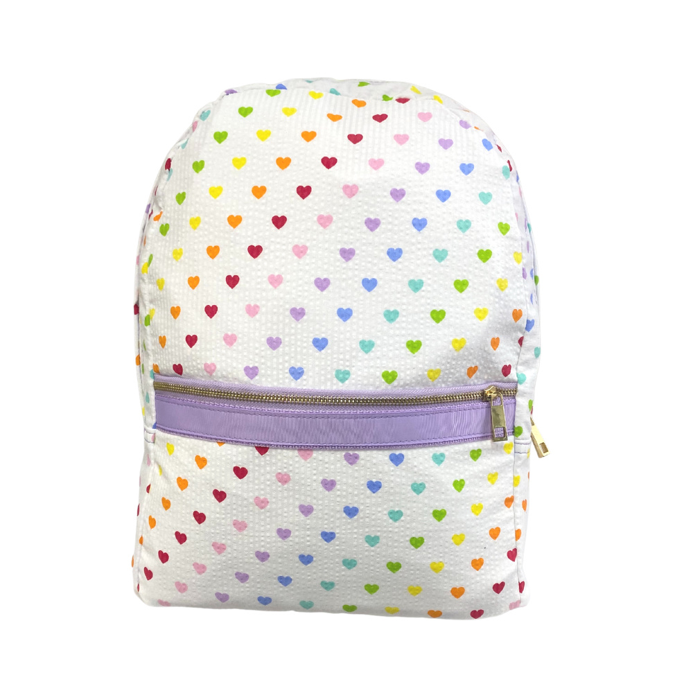 Personalized Seersucker Tiny Hearts Small Backpack - Give Wink