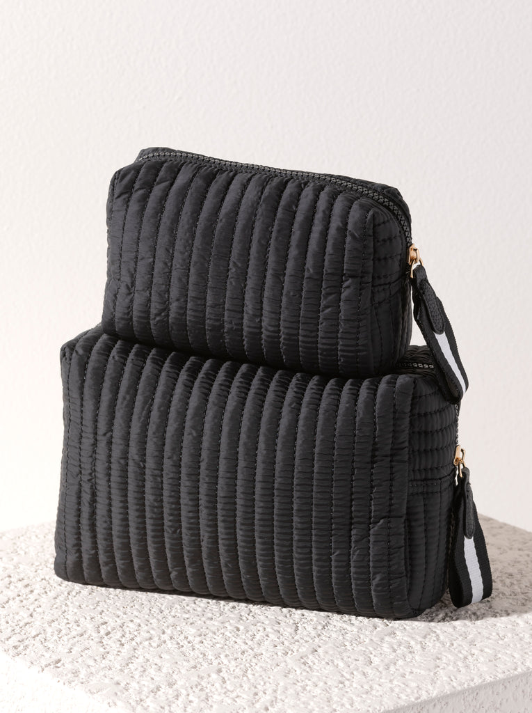 Ezra Quilted Nylon Boxy Cosmetic Pouch Set - Black - Give Wink