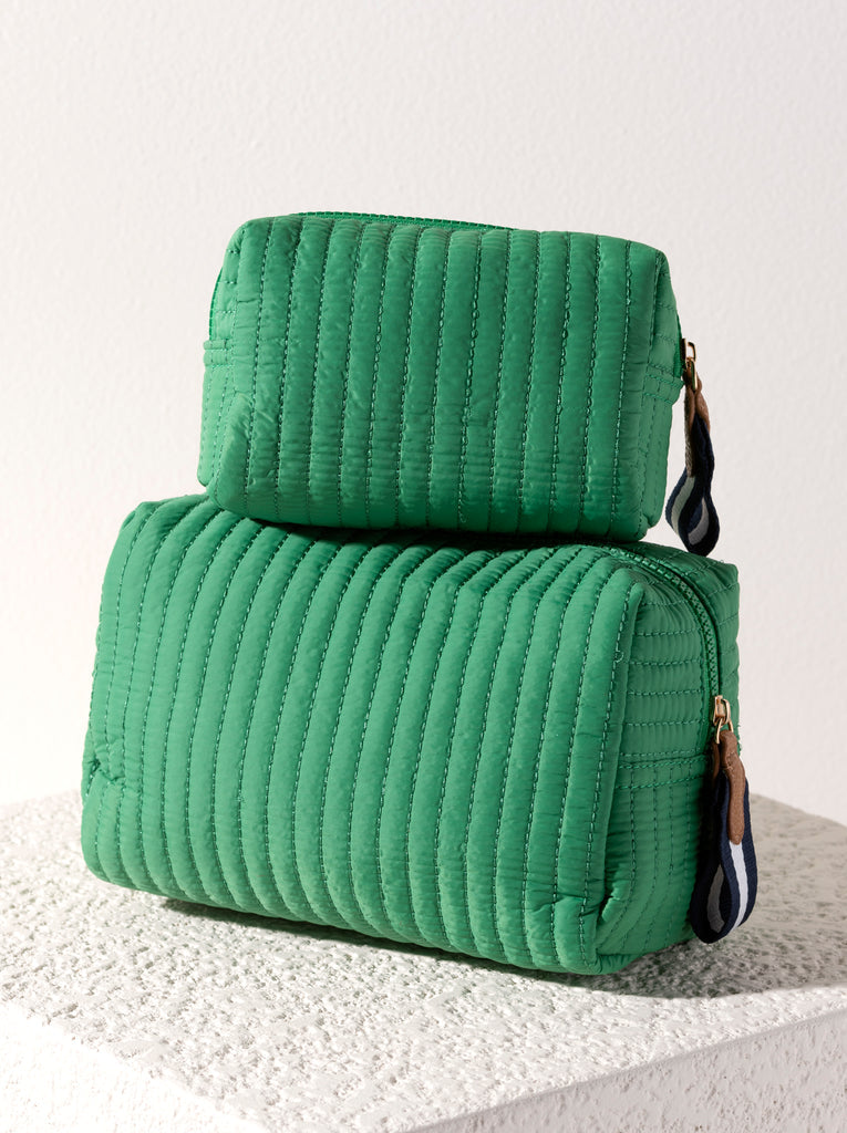 Ezra Quilted Nylon Boxy Cosmetic Pouch Set - Green - Give Wink