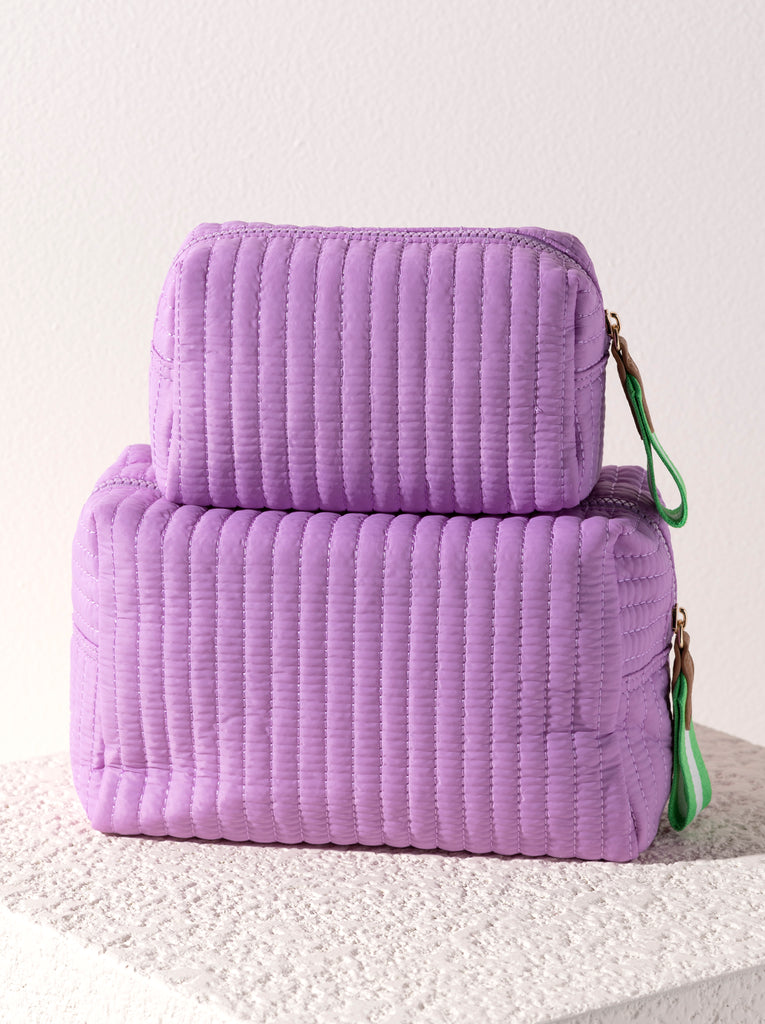 Ezra Quilted Nylon Boxy Cosmetic Pouch Set - Lilac - Give Wink