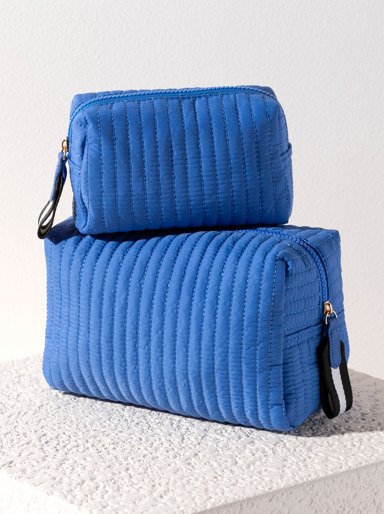 Ezra Quilted Nylon Boxy Cosmetic Pouch Set - Royal Blue - Give Wink