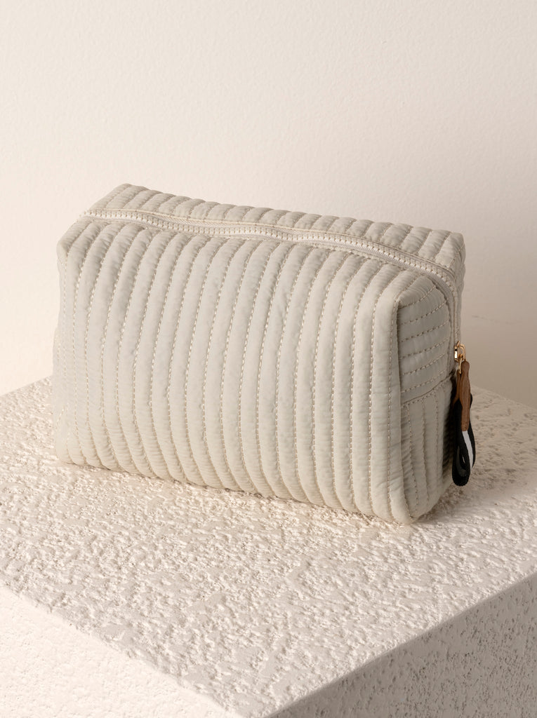 Ezra Quilted Nylon Boxy Cosmetic Pouch Set - Ivory - Give Wink