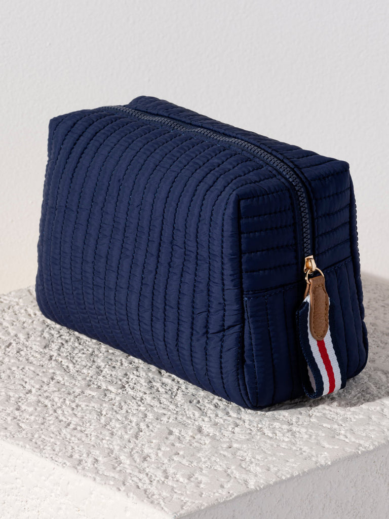 Ezra Quilted Nylon Boxy Cosmetic Pouch Set - Navy - Give Wink