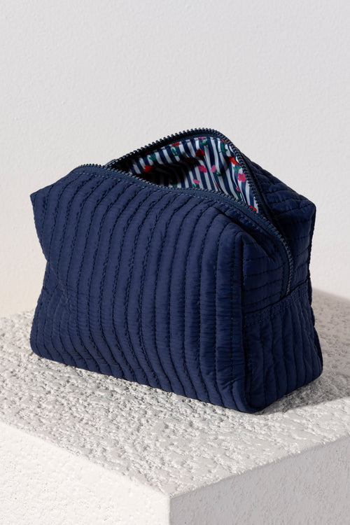 Ezra Quilted Nylon Boxy Cosmetic Pouch Set - Navy - Give Wink