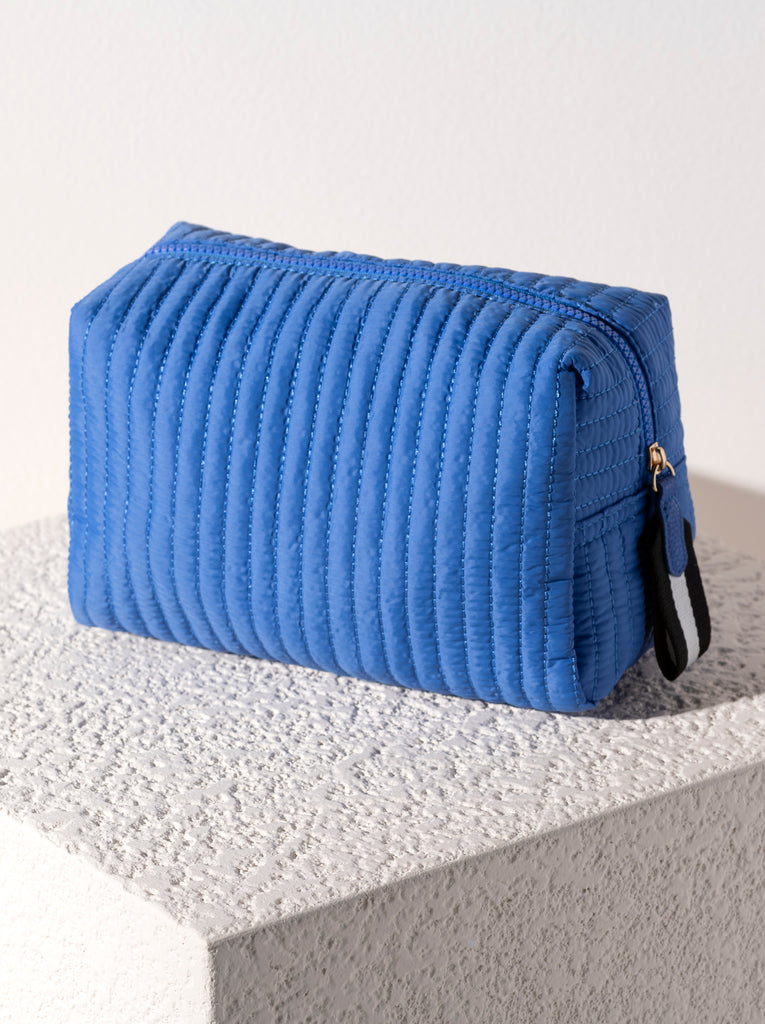 Ezra Quilted Nylon Boxy Cosmetic Pouch Set - Royal Blue - Give Wink