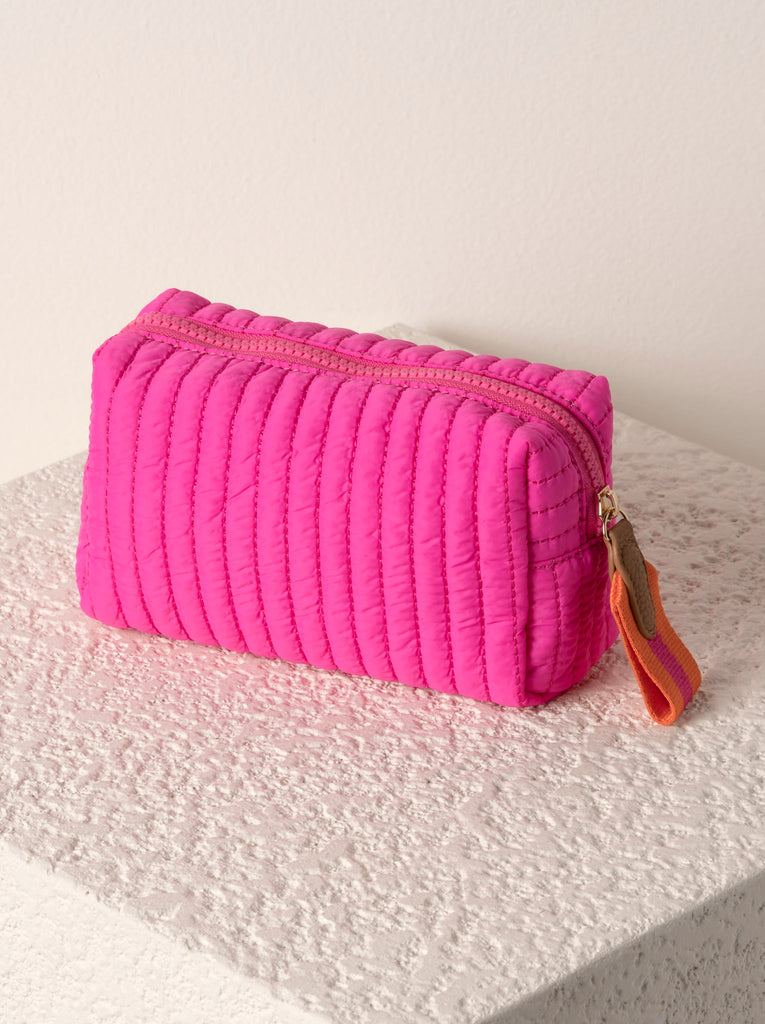 Ezra Quilted Nylon Boxy Cosmetic Pouch Set - Hot Pink - Give Wink