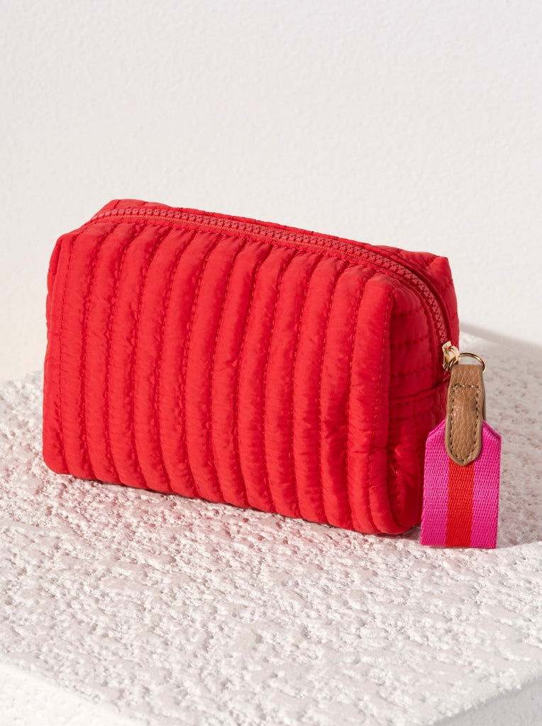 Ezra Quilted Nylon Boxy Cosmetic Pouch Set - Red - Give Wink