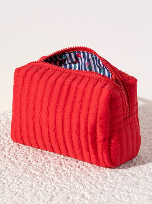 Ezra Quilted Nylon Boxy Cosmetic Pouch Set - Red - Give Wink