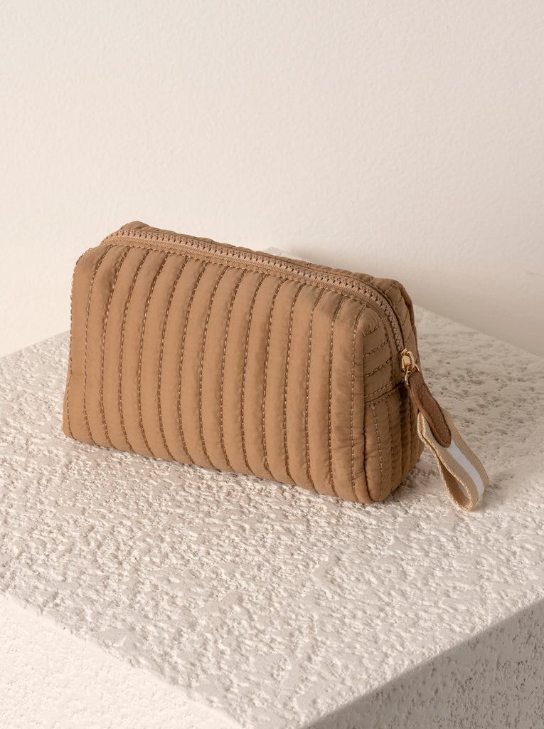 Ezra Quilted Nylon Boxy Cosmetic Pouch Set - Khaki - Give Wink