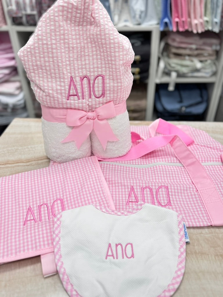Personalized Baby Girl Pink Gingham Hooded Towel - Give Wink