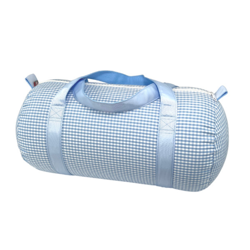 Personalized Gingham Baby Blue Duffel Bag - Give Wink