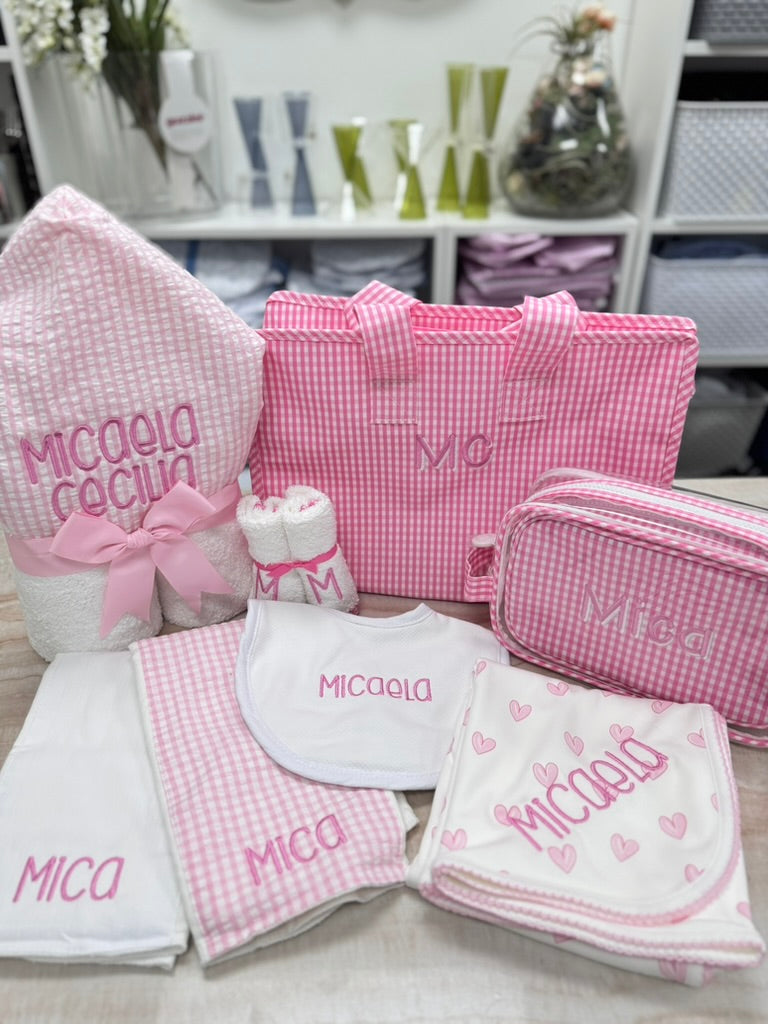 Personalized Baby Girl Pink Gingham Hooded Towel - Give Wink