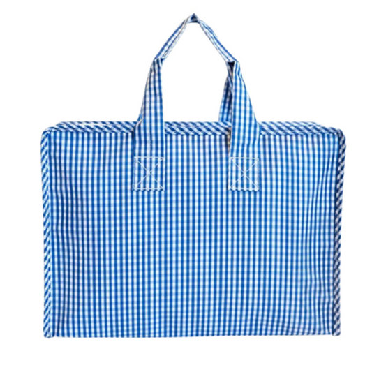 Personalized Nylon Market Tote Blue Gingham - Give Wink