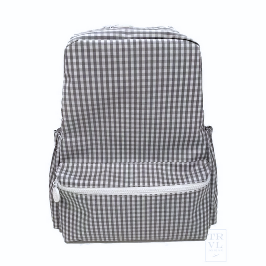 Personalized Nylon Grey Gingham Backpack - Give Wink