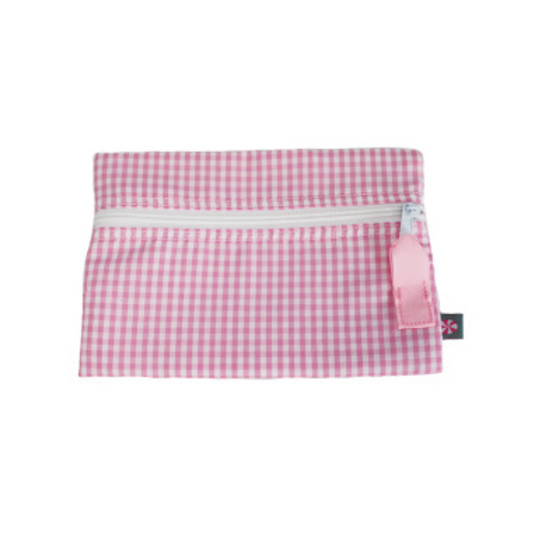 Personalized Gingham Baby Pink Flat Pouch - Give Wink