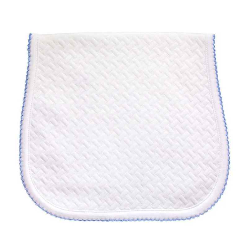 Pima Cotton Basket Weave Burp Cloth - White / Blue - Give Wink