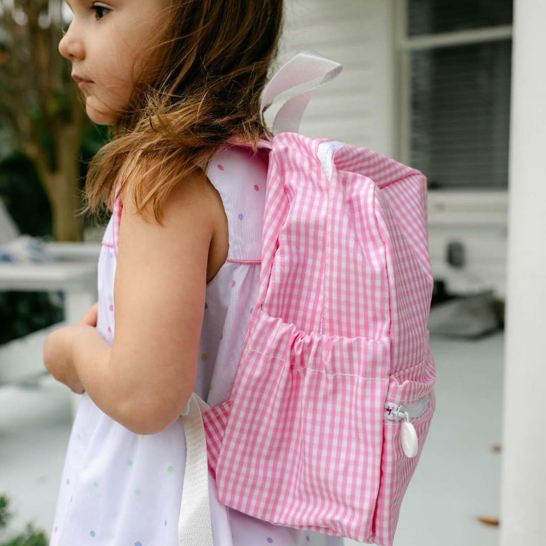 Personalized Small Nylon Backpack Gingham Pink - Give Wink