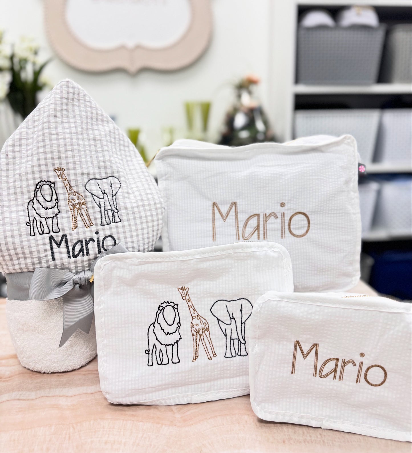 Personalized Seersucker White Organizing Trio - Give Wink