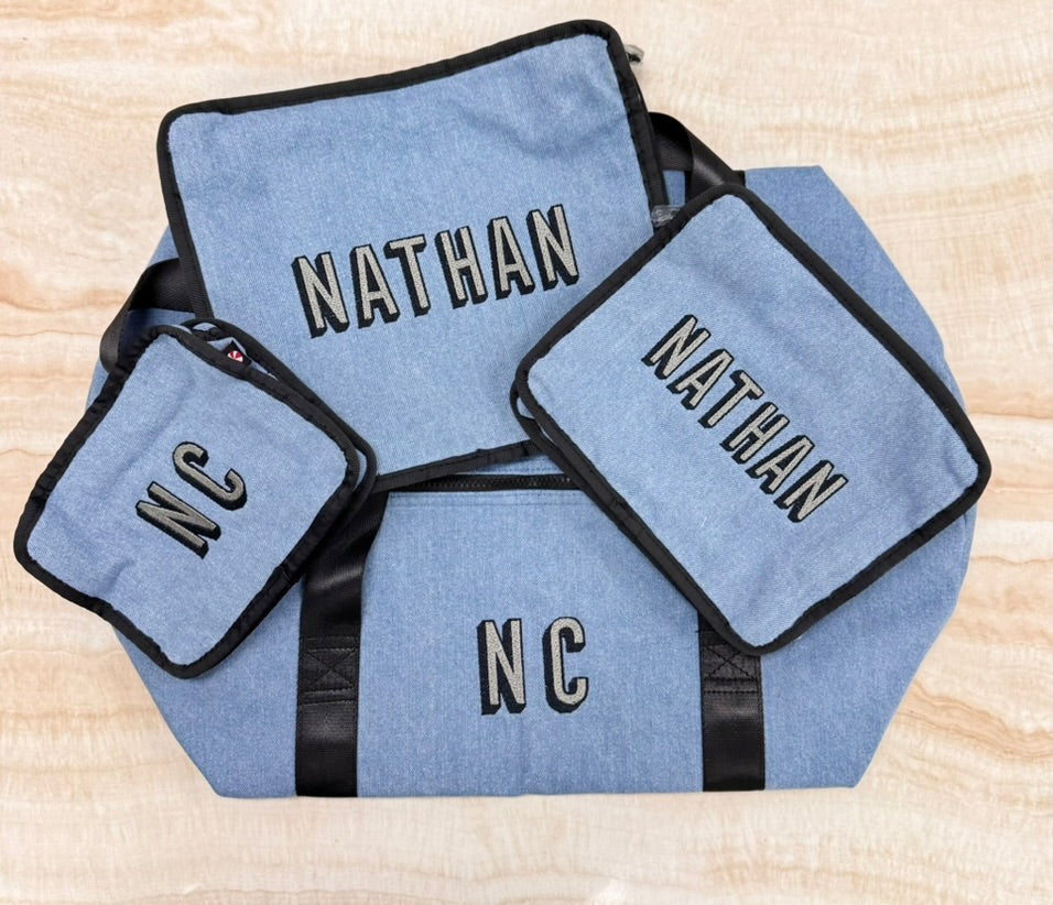 Personalized Denim Duffel Bag - Give Wink