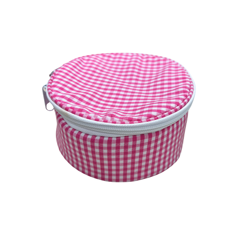 Personalized Gingham Hot Pink Round Multi Purpose Pouch - Give Wink