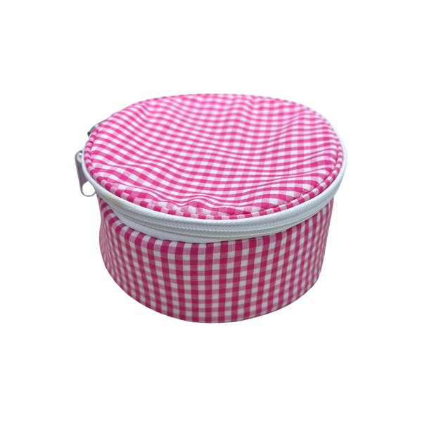 Personalized Gingham Hot Pink Round Multi Purpose Pouch - Give Wink