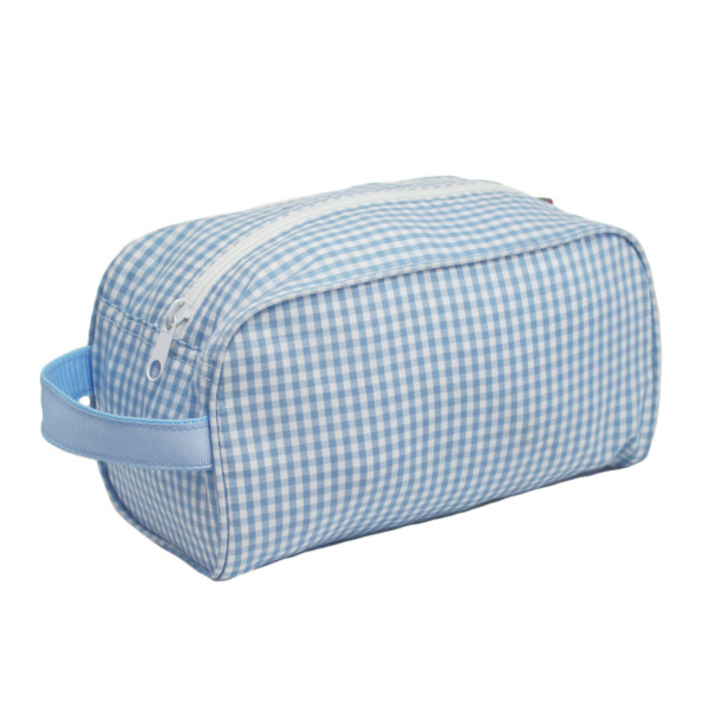 Personalized Gingham Baby Blue Traveler Pouch - Give Wink