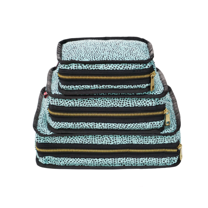 Personalized Seersucker Aqua Cheetah Organizing Trio - Give Wink