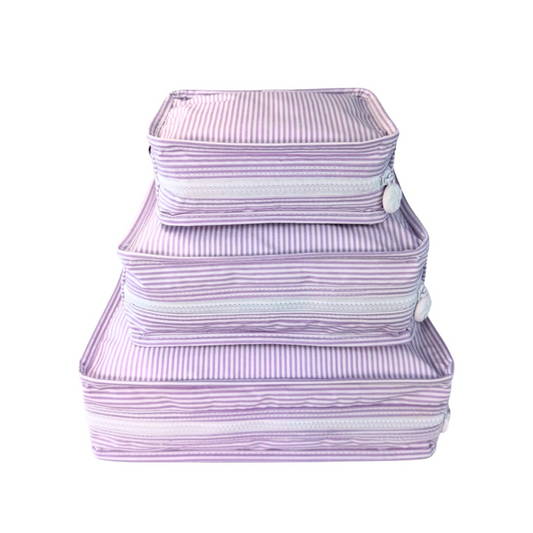 Personalized Glossed Stripe Lilac Organizing Trio - Give Wink