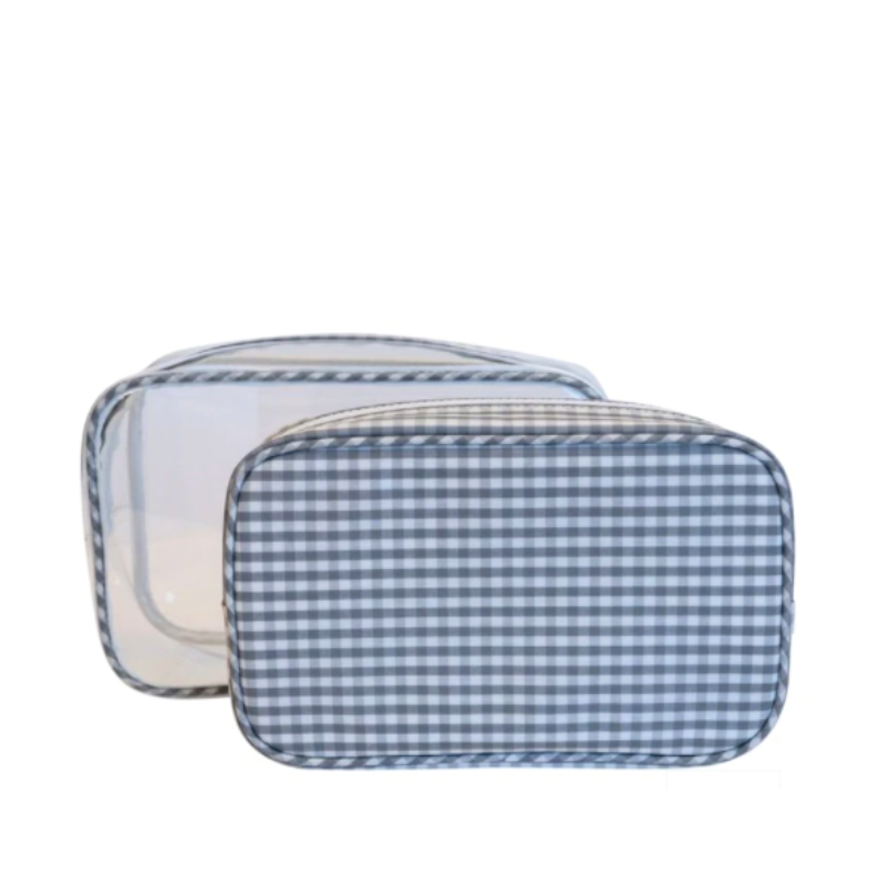Personalized Grey Gingham Clear Duo Pouch - Give Wink