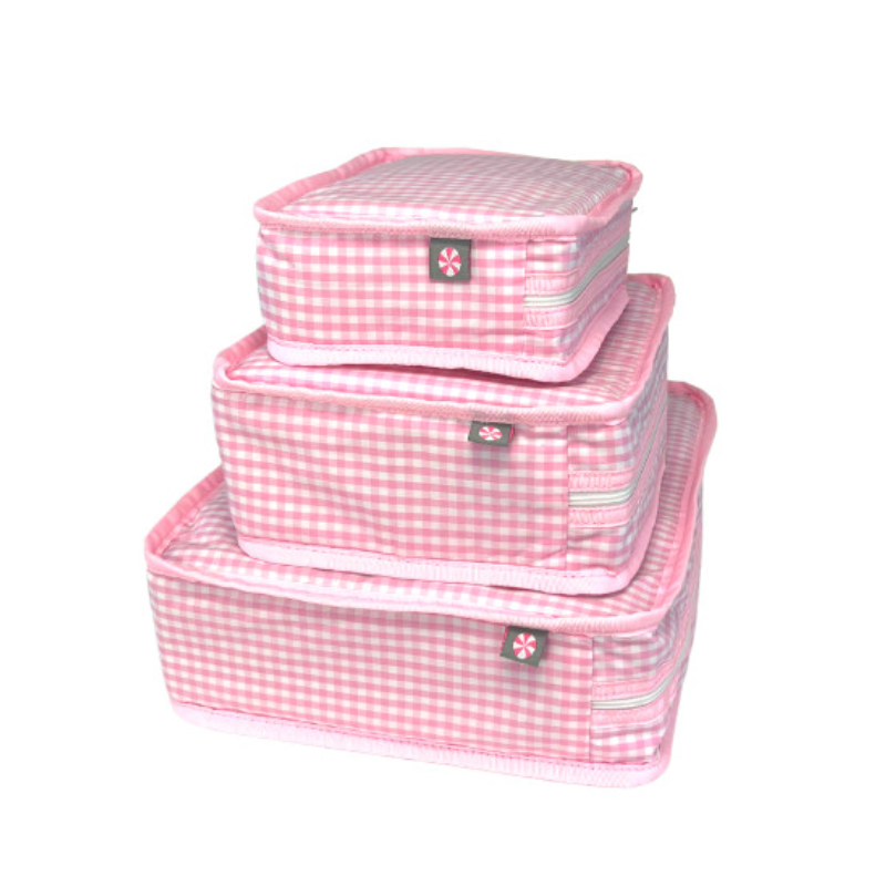 Personalized Gingham Baby Pink Organizing Trio - Give Wink
