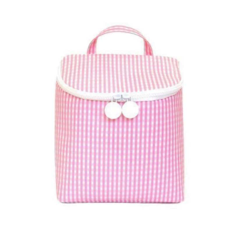 Personalized Nylon Pink Gingham Lunch Sack - Give Wink