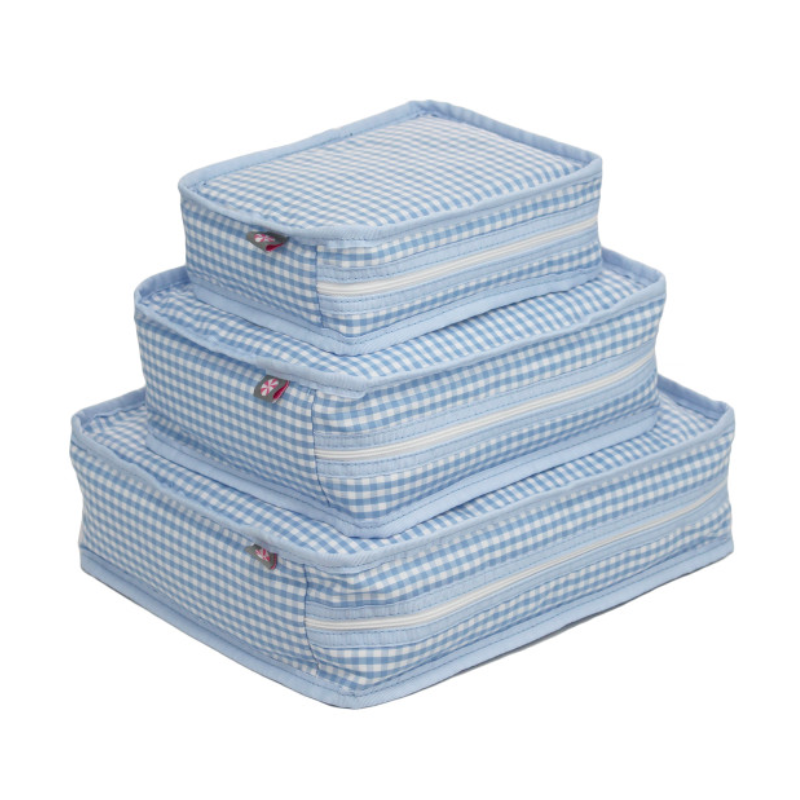 Personalized Gingham Baby Blue Organizing Trio - Give Wink