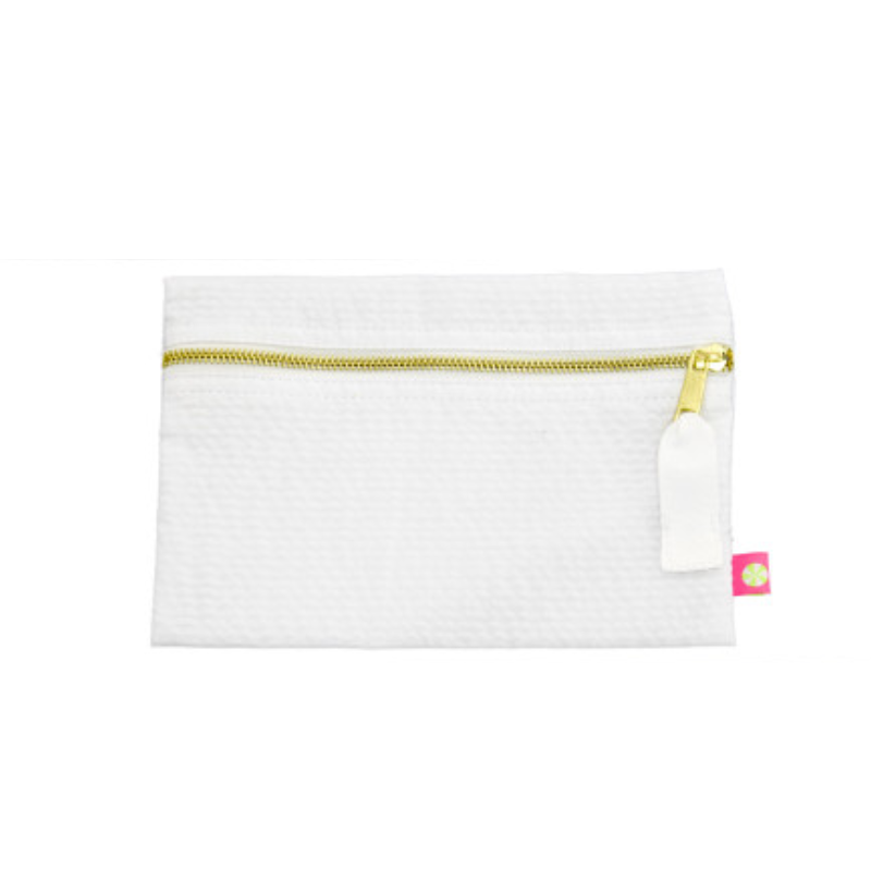 Personalized Seersucker White Flat Pouch - Give Wink