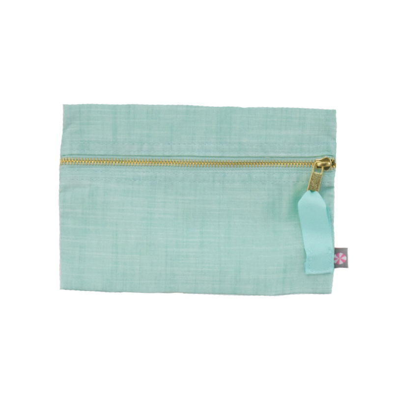 Personalized Chambray Mermaid Mint Flat Pouch - Give Wink