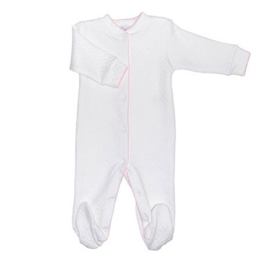Pima Cotton Basket Weave Baby Footie White / Pink - Give Wink