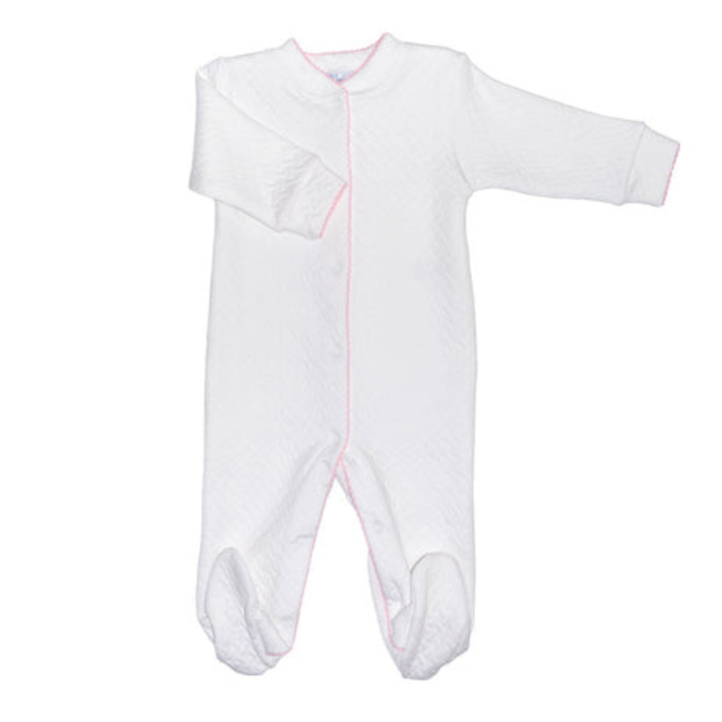 Pima Cotton Basket Weave Baby Footie White / Pink - Give Wink