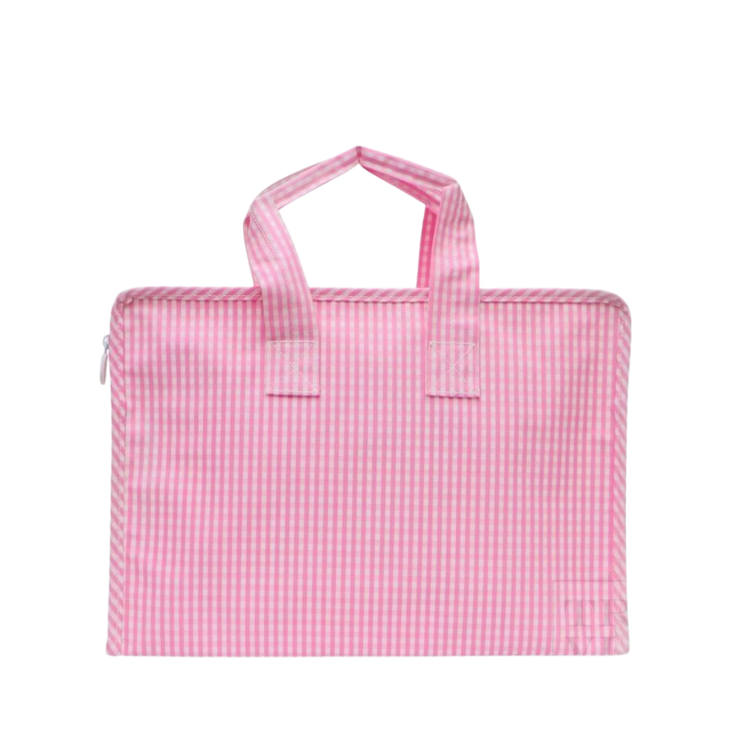 Personalized Nylon Pink Gingham Market Tote - Give Wink