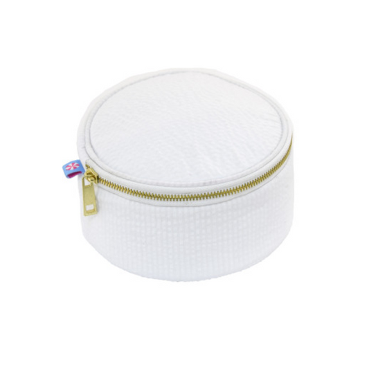 Personalized Seersucker White Round Multi Purpose Pouch - Give Wink