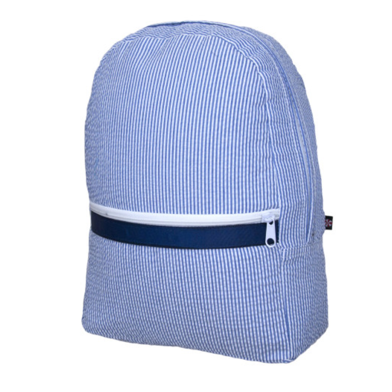 Personalized Seersucker Blue Navy Large Backpack - Give Wink