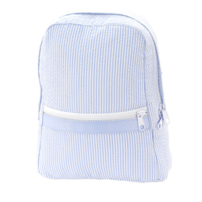 Personalized Seersucker Baby Blue Large Backpack - Give Wink