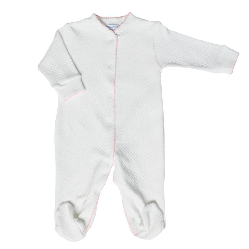 Pima Cotton Milano Baby Footie White/Pink - Give Wink