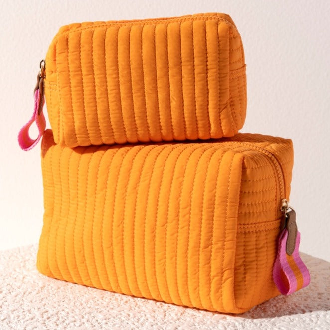 Ezra Quilted Nylon Large Boxy Cosmetic Pouch - Orange - Give Wink
