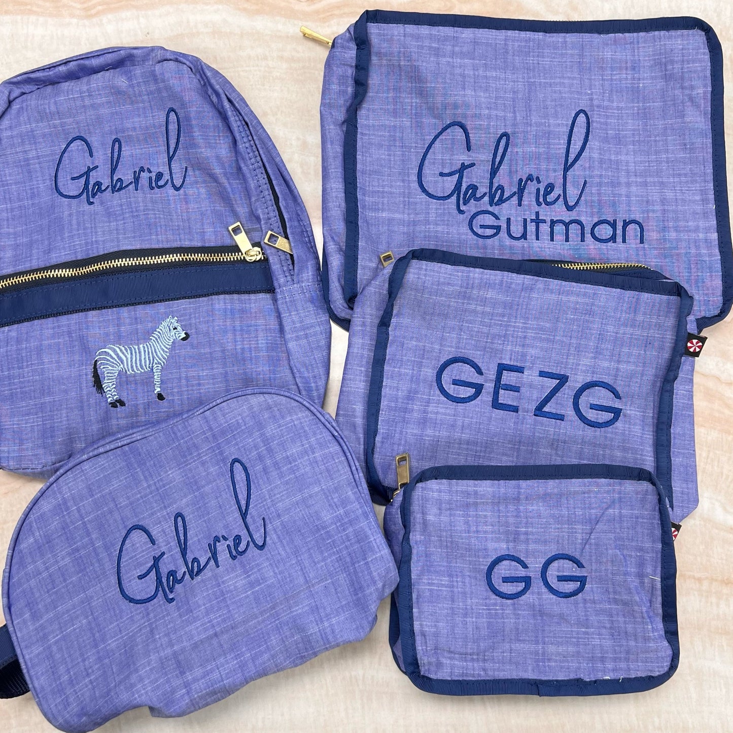 Personalized Chambray Blue Navy Traveler Pouch - Give Wink