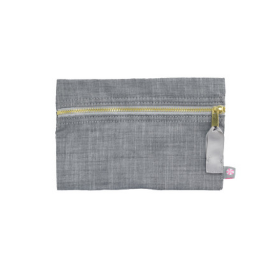 Personalized Chambray Grey Flat Pouch - Give Wink
